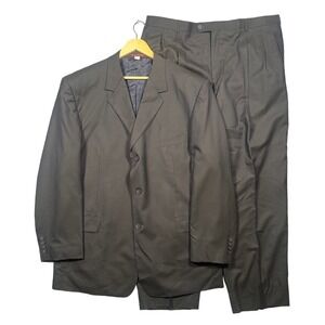 Alberto Celini Suit Mens 48L Charcoal Grey 100% Wool 3-Button Pleated Excellent